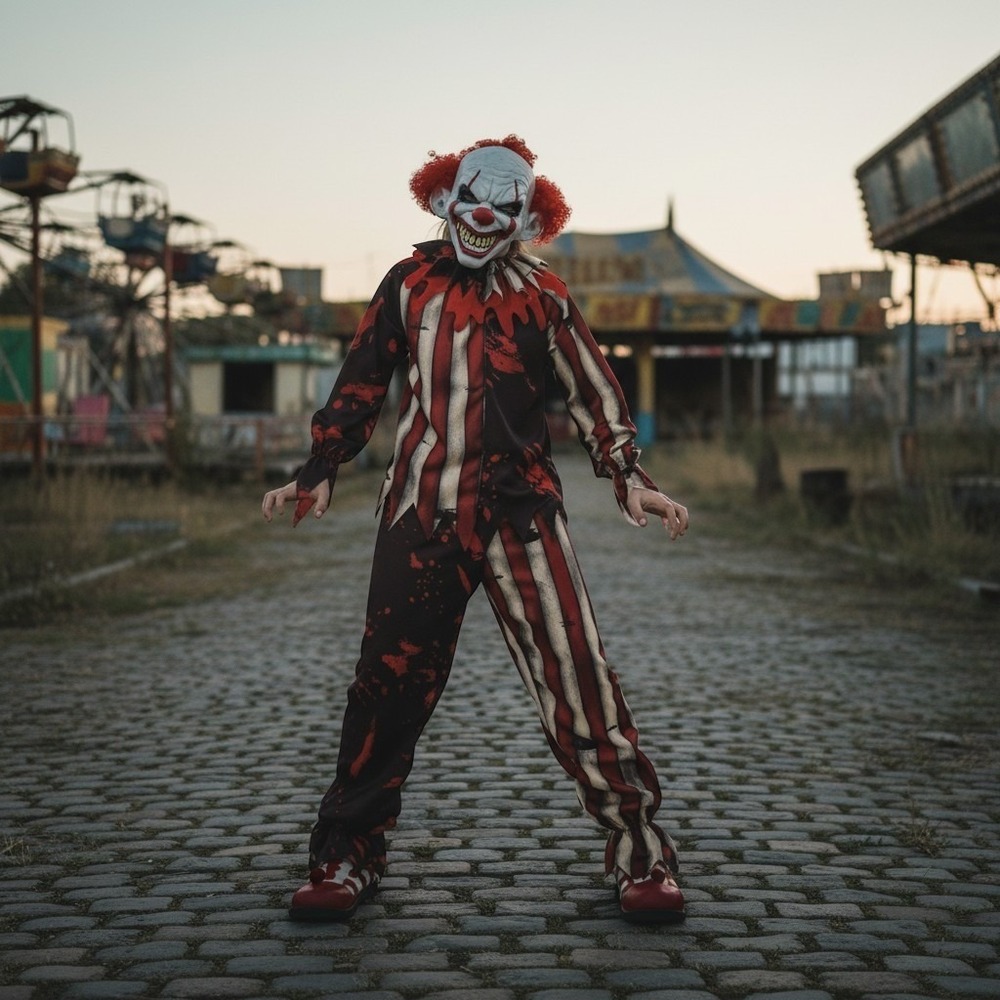 New Freakish Nightmare Clown Halloween Costume Boys M 8 Horror celebrate spooky